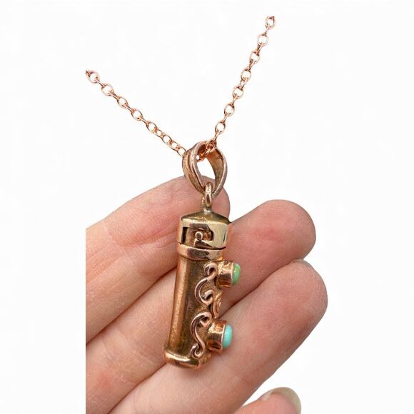 Natural Turquoise Copper Prayer Box Pendant Necklace 20 inch Chain Handmade - Picture 8 of 8